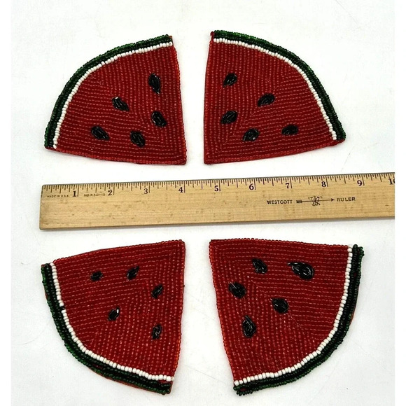 Set of 4 Vtg Summer Watermelon Beaded Drink Coasters Home Kitchen Decor - Picture 4 of 5
